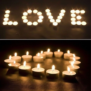 White heart and LOVE shaped smokeless tea light candles for romantic proposals and decor