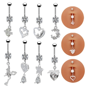 Piercing De Nombril En Acier Inoxydable Avec Zirconium Cubique En Forme De Cœur Bijoux De Corps Élégants Et Brillants