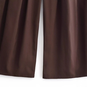 Pantaloni retrò a vita alta a gamba larga marrone scuro con elegante vestibilità fluida