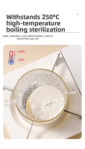 Silicone heat resistant coasters boiled in glass pot showing 250°C safety limit