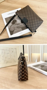 Detailed top and side view of coffee brown alligator embossed faux leather crossbody bag