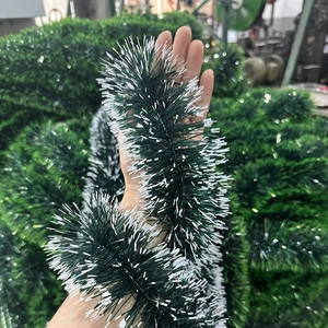 2M Dark green Christmas tinsel with white snow tips for holiday party decorations