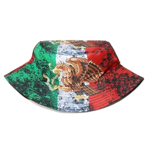 Distressed Mexico flag eagle pattern sun bucket hat with green white red vertical stripes
