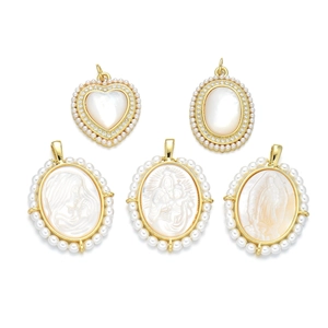 18K gold plated virgin mary shell pendants with pearl edges in a five-piece collection