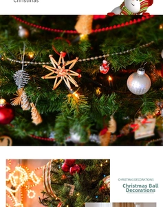 Detail of classic red and silver Christmas tree ornaments with glowing warm LED lights
