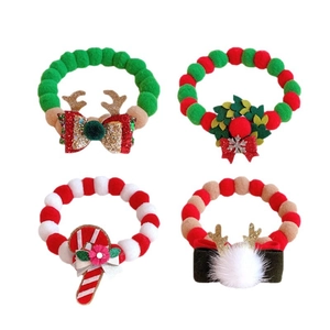 Colorful Christmas pet collar set with festive plush balls for small dogs and cats