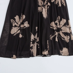 Sexy slim mesh maxi dress with brushstroke flower print and elegant flare sleeves