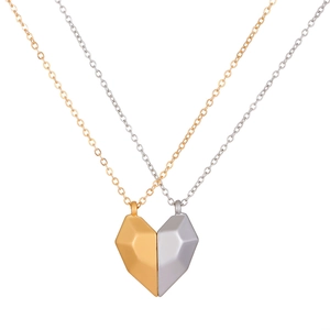 Magnetic heart pendant necklace set for couples in gold and silver finish