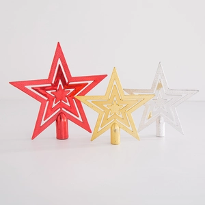 Christmas Tree Topper Star Hollow Plastic Glitter Star Ornaments For Holiday Party Decoration Festive Home Accessories