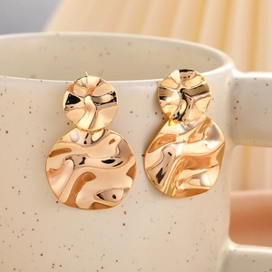 French vintage water ripple irregular gold earrings in minimalist geometric round style