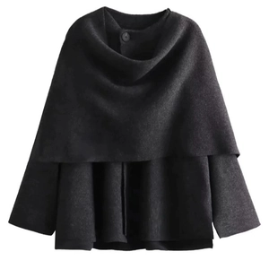 Women Asymmetric Scarf Collar Knit Jacket Short Poncho Wrap Cape Coat Solid Color Minimalist Elegant Outerwear