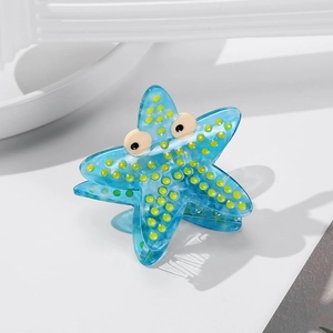 Blue starfish claw clip with yellow polka dots and cute big eyes creative hair accessory