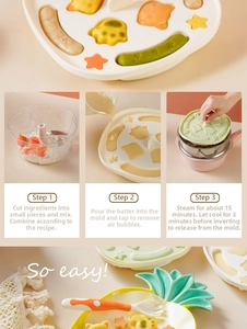 Detailed step-by-step process for making cat-shaped baby food using silicone sausage molds