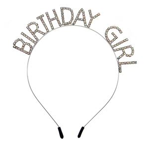 Serre-tête Birthday Girl argenté avec strass holographiques pour mariages et fêtes