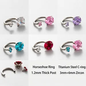 Titanium Steel Double Head Horseshoe Barbell Earring Zirconia Stud Piercing Jewelry Niche Geometric Ear Bone Stud For Women