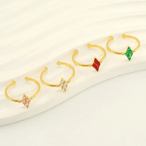 Adjustable gold plated stainless steel rings with colorful marquise cubic zirconia stones