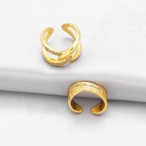 Elegant gold-plated criss-cross open rings featuring sparkling zircon stones for women