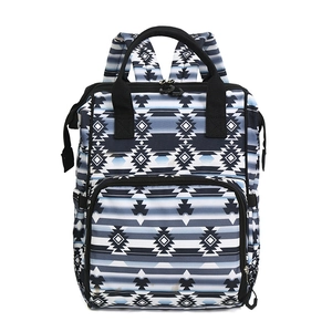 Mochila para pañales impermeable con patrón geométrico azul y gran capacidad de viaje