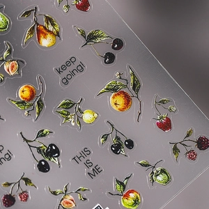 Floral and fruit themed PET clear nail stickers featuring hand-drawn botanical patterns
