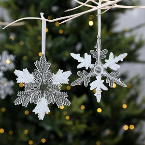 Acrylic Snowflake Christmas Tree Hanging Ornaments Hollow Transparent Glitter Ice Crystal Holiday Party Decoration