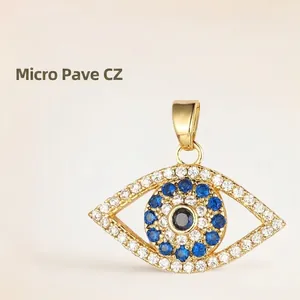 Evil Eye Pendant Charm Copper Micro Inlaid Blue White Cubic Zirconia Protection Lucky DIY Jewelry Accessory Women