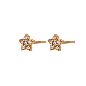 Boucles d'oreilles étoiles dorées avec cristaux de zircone blancs sur fond blanc
