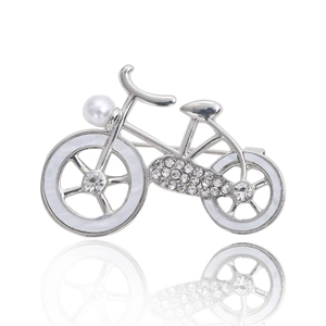 Vintage Bicycle Brooch Alloy Rhinestone Artificial Pearl Shell Inlay Creative Fashion Dress Pin Jewelry Accessory For Women