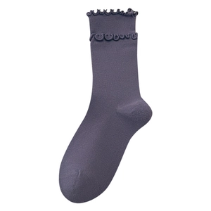 Deep purple ruffled ankle socks for women featuring elegant double wavy edge details