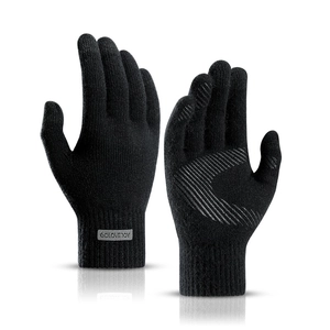 Winter thermal knit gloves for men with anti-slip palm and touch screen grip in black