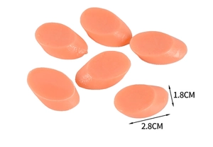Detailed view of 6 miniature PVC ham sausage slices with realistic texture and dimensions