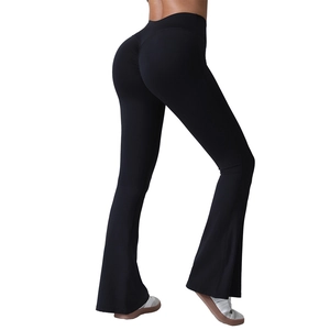 High waist black flared yoga pants with scrunch butt lifting effect for fitness