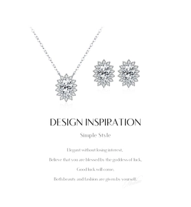 Detail view of sunflower-shaped S925 silver jewelry set with D color moissanite