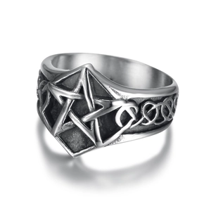 Stainless Steel Pentagram Ring For Men Celtic Knot Gothic Punk Antique Silver Sigil Of Lucifer Finger Jewelry