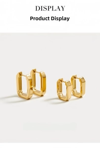 Polished gold U-shaped hoop earrings in large and small sizes with minimalist design