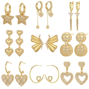 Western Geometric Copper Gold Plated Stud Earrings Luxury Zirconia Star Heart Butterfly Dangle Earrings For Women Fashion Jewelry
