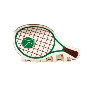 Kreative Tennisschläger Haarklammer mit kleinem Ball Dekor in Weiß und Grün