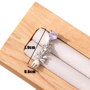 Orecchino a fiocco argento con cuore viola, lunghezza 1,9cm e larghezza 0,6cm