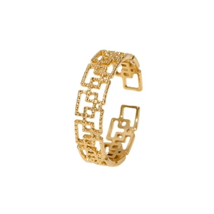Elegant gold-tone stainless steel open ring featuring a geometric hollow design