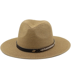 Straw Fedora Hat Summer Sun Beach Hat Breathable British Gentleman Style With Leather Band Metal Rivet Accessory