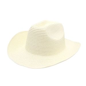 Classic cream woven straw cowboy hat with wide curved brim and stylish pinched crown design