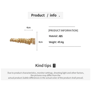 Detailed view of golden ABS spiral earrings with dimensions 4cm and metallic finish