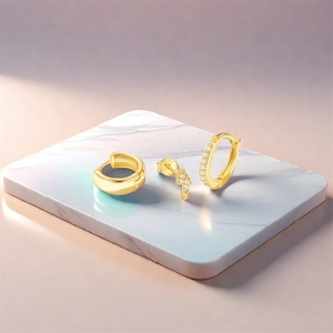Macro detail of gold-plated S925 silver earring set with small zircons and lightning stud
