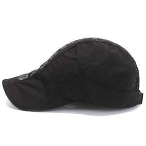 Black breathable sun hat with laser-cut holes and quick-dry fabric in side profile