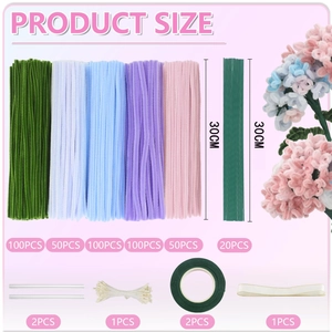 DIY flower making kit with 30cm pipe cleaners, floral rods, and craft accessories