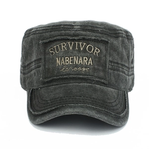 Vintage washed dark grey cadet cap with distressed canvas and survivor embroidery