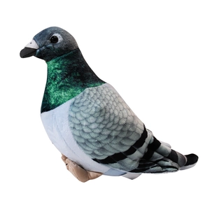 Realistic white and grey plush pigeon toy with lifelike feather texture and green neck detail