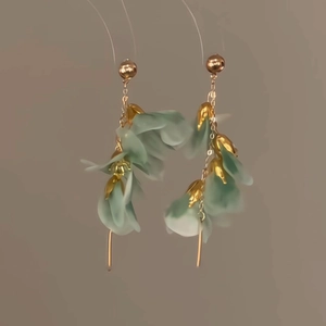 Mesh Flower Fabric Dangle Earrings With Silver Earring Post Long Tassel Sweet Elegant Forest Style Jewelry For Women