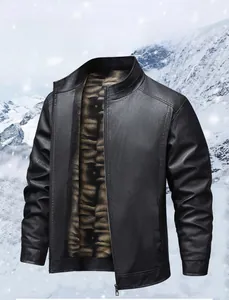 Detail of 3D gold velvet lining inside a windproof black leather jacket for men