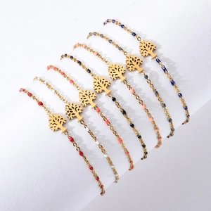Adjustable 18k gold plated tree of life beaded bracelets in multiple vibrant colors
