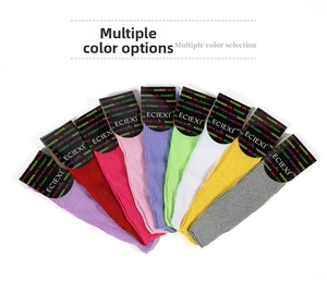 Detailed collection of colorful knitted loose socks with vertical stripe texture